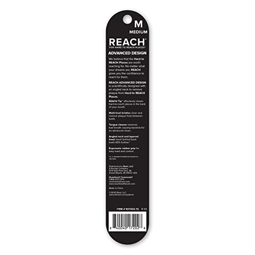 Reach Advanced Design Toothbrush with Toothbrush Cap for Oral Hygiene, Angled Neck for Better Reach, Medium Bi-Level Bri