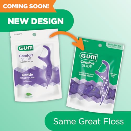 GUM Comfort Slide Floss Picks - Extra Strong Shred-Resistant Dental Floss - Dental Flossers for Adults - Tight Teeth Car