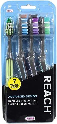 Reach Advanced Design Firm Bristles Toothbrush for Hard to Reach Places Adult Bulk 7 Count Pack of 2 Total 14 Toothbrush