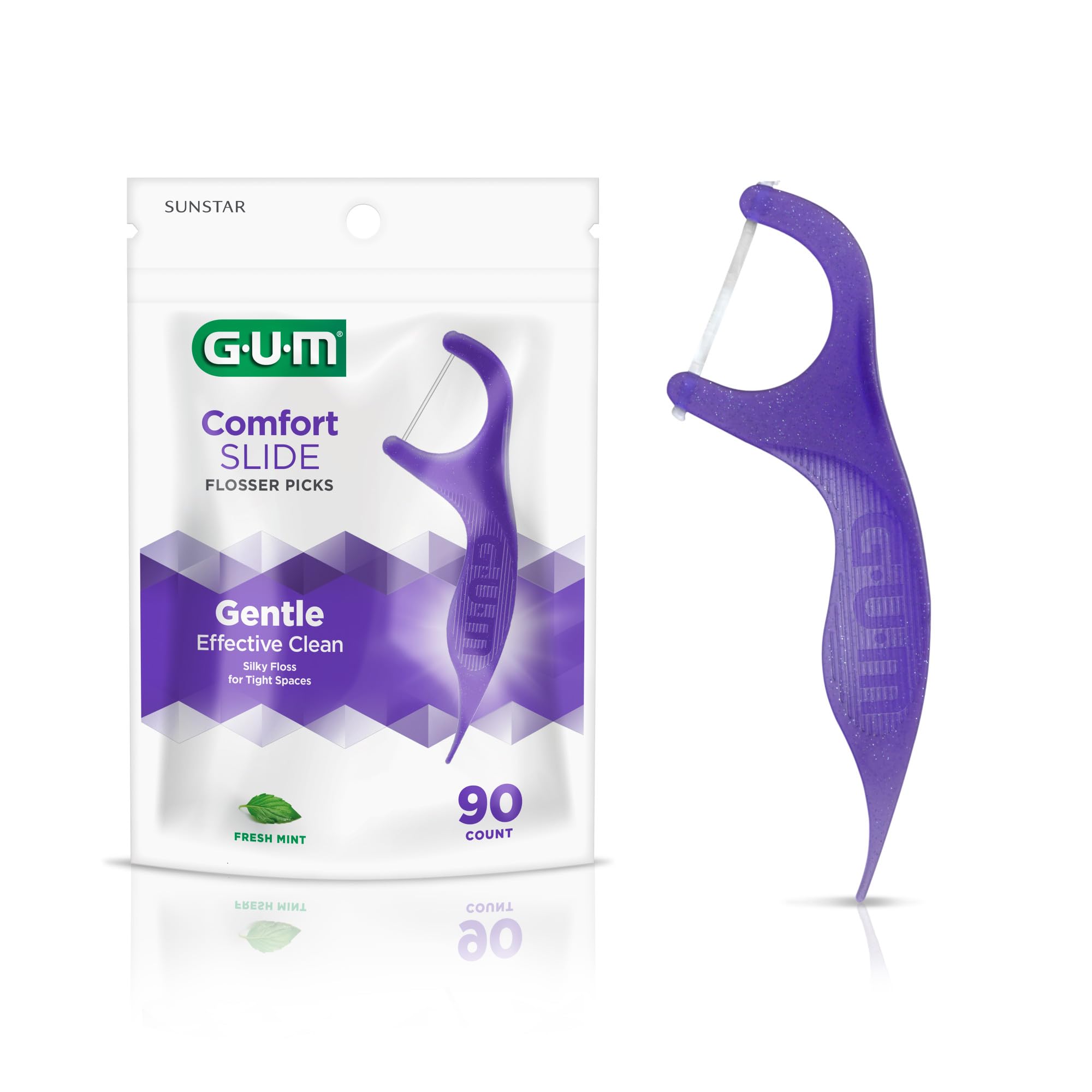 GUM Comfort Slide Floss Picks - Extra Strong Shred-Resistant Dental Floss - Dental Flossers for Adults - Tight Teeth Car