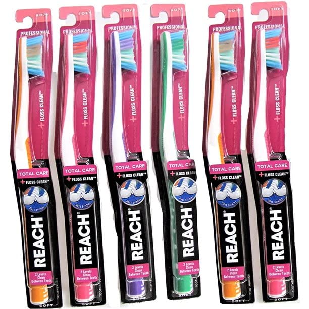 Total Care Floss Clean Toothbrush Soft Regular for Adults Oral Hygiene (Pack of 6)