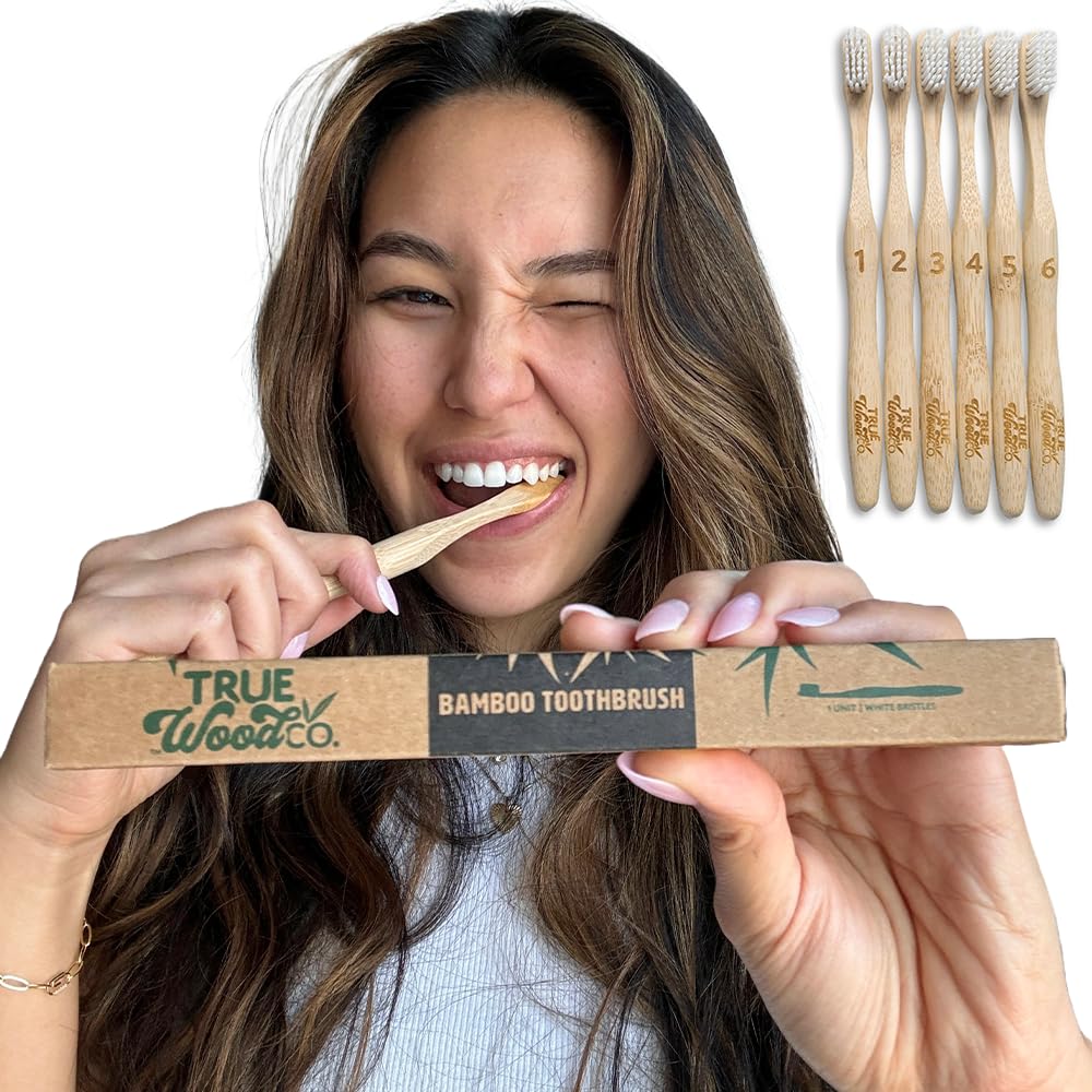  Eco-Friendly Bamboo Toothbrushes for Oral Care, BPA-Free Medium-Firm Bristles, Pack of 6
| Compostable Bamboo Toothbrus