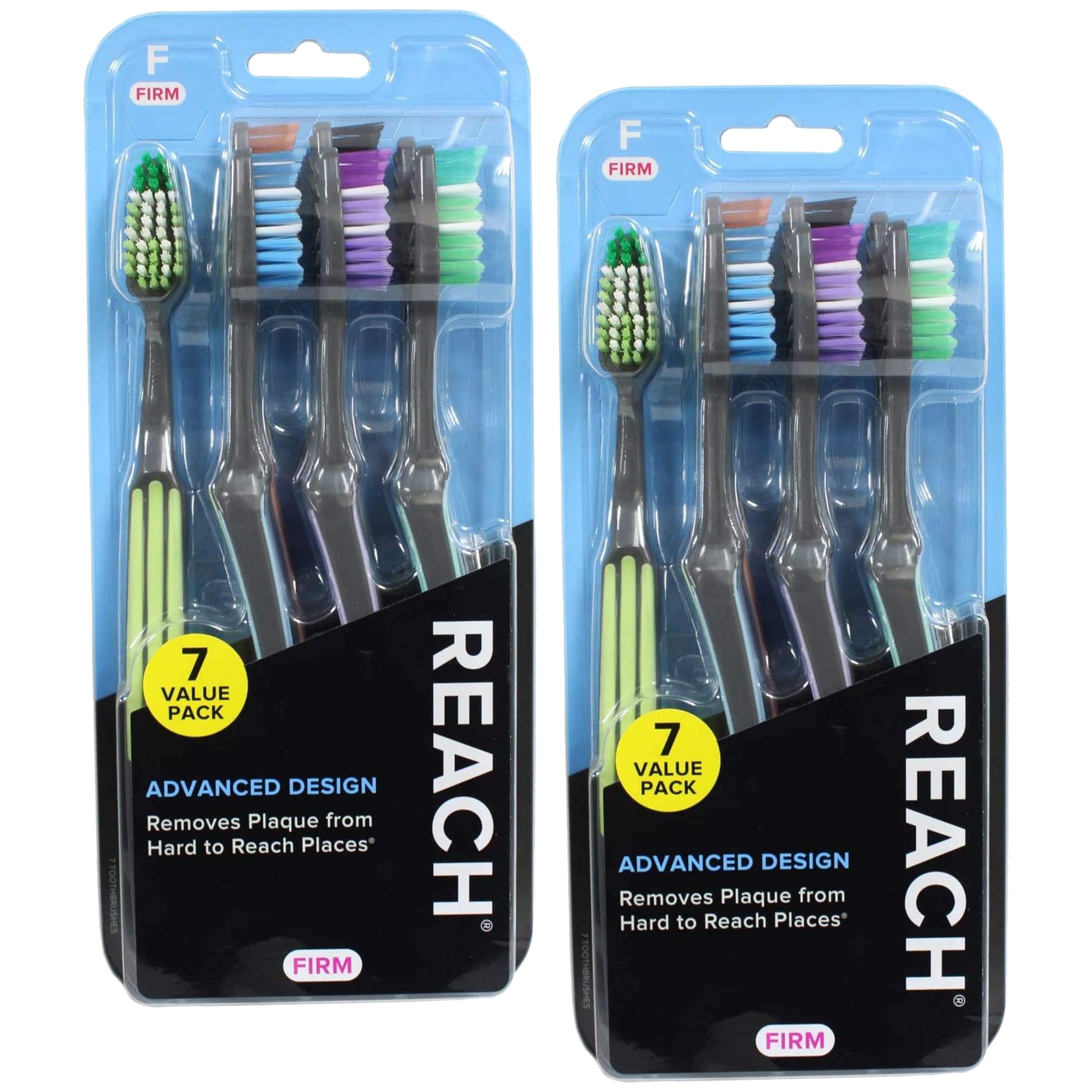 Reach Advanced Design Firm Bristles Toothbrush for Hard to Reach Places Adult Bulk 7 Count Pack of 2 Total 14 Toothbrush