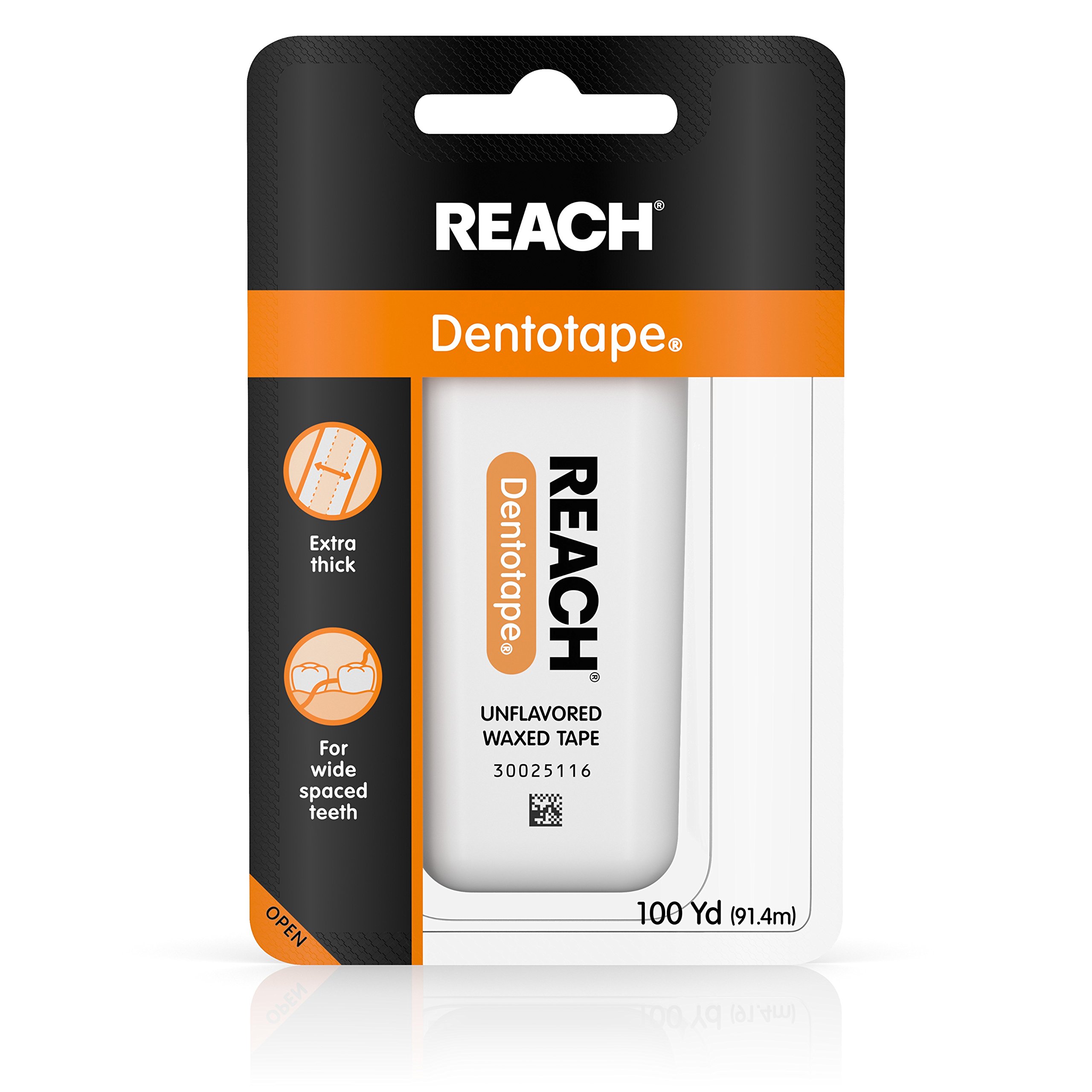 Reach Dentotape Waxed Dental Floss with Extra Wide Cleaning Surface for Large Gaps between Teeth, Unflavored, 100 Yards